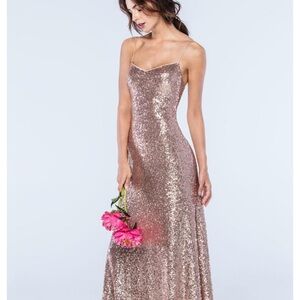 NWT Watters & Walter Sequin Slip Maxi Dress in Rose Gold Size 12